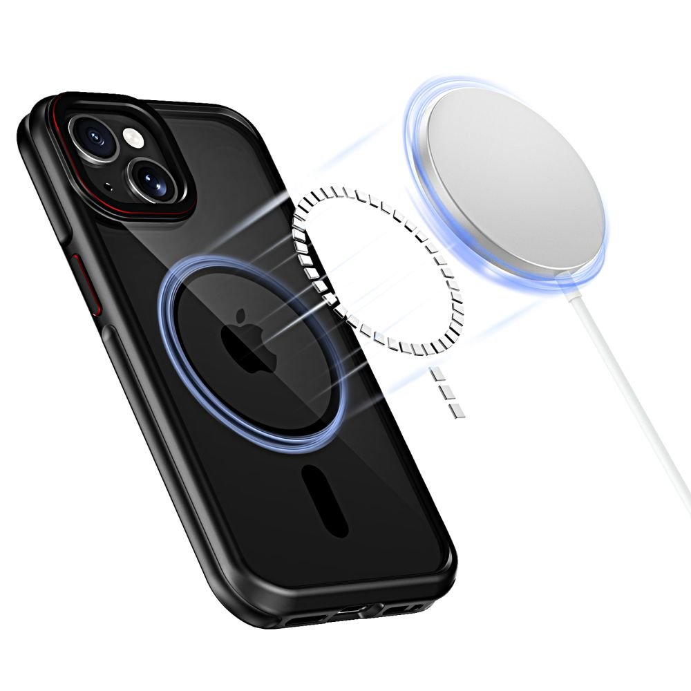 Tech - Protect iPhone 15 MagHybrid - Σκληρή Θήκη με Πλαίσιο Σιλικόνης και MagSafe - Black Ημιδιάφανη / Red