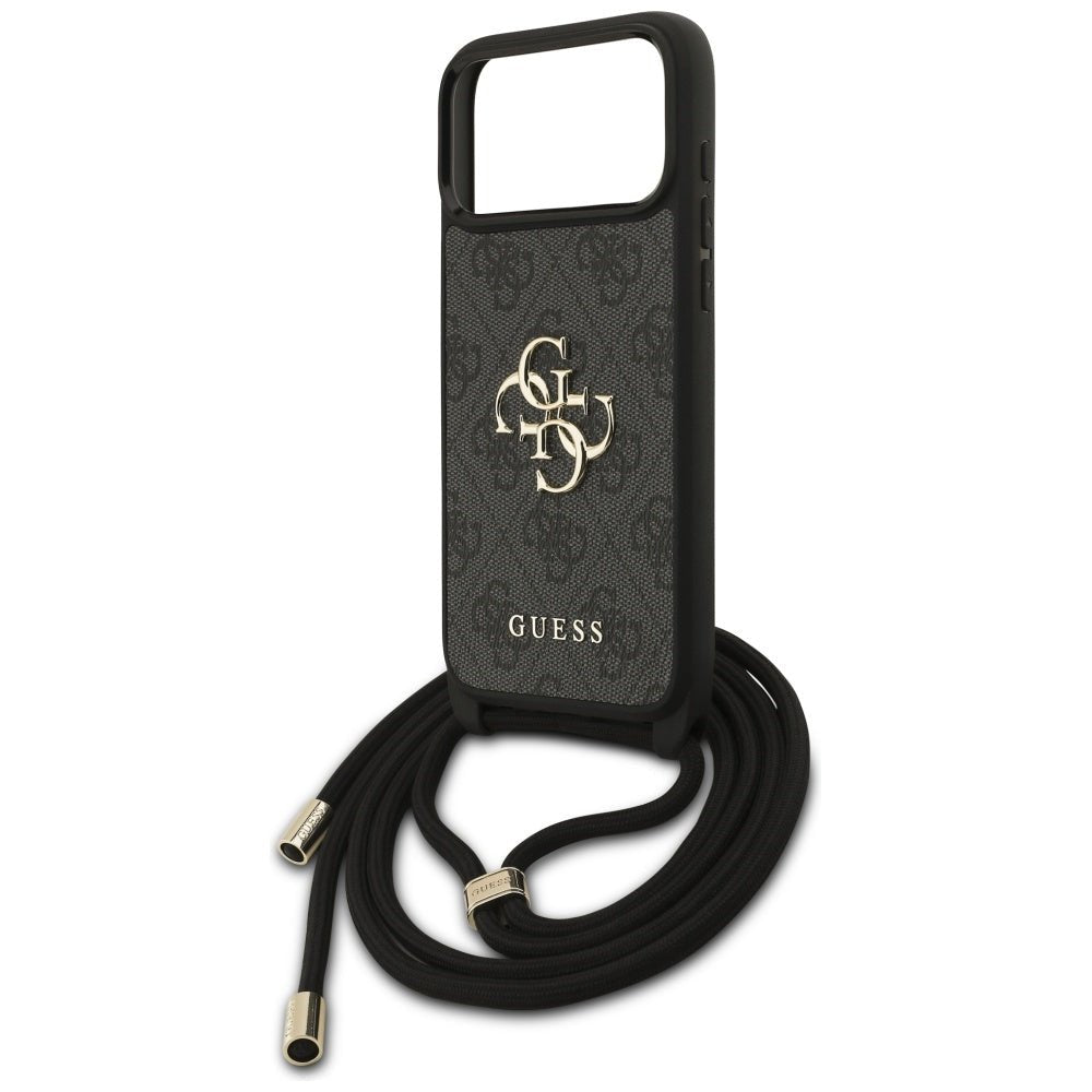 Guess iPhone 17 Pro Max - 4G Big Logo Cord Stap Crossbody - Θήκη με Επένδυση Συνθετικού Δέρματος και Λουράκι - Black - GUHCP17XP4GMGCRK