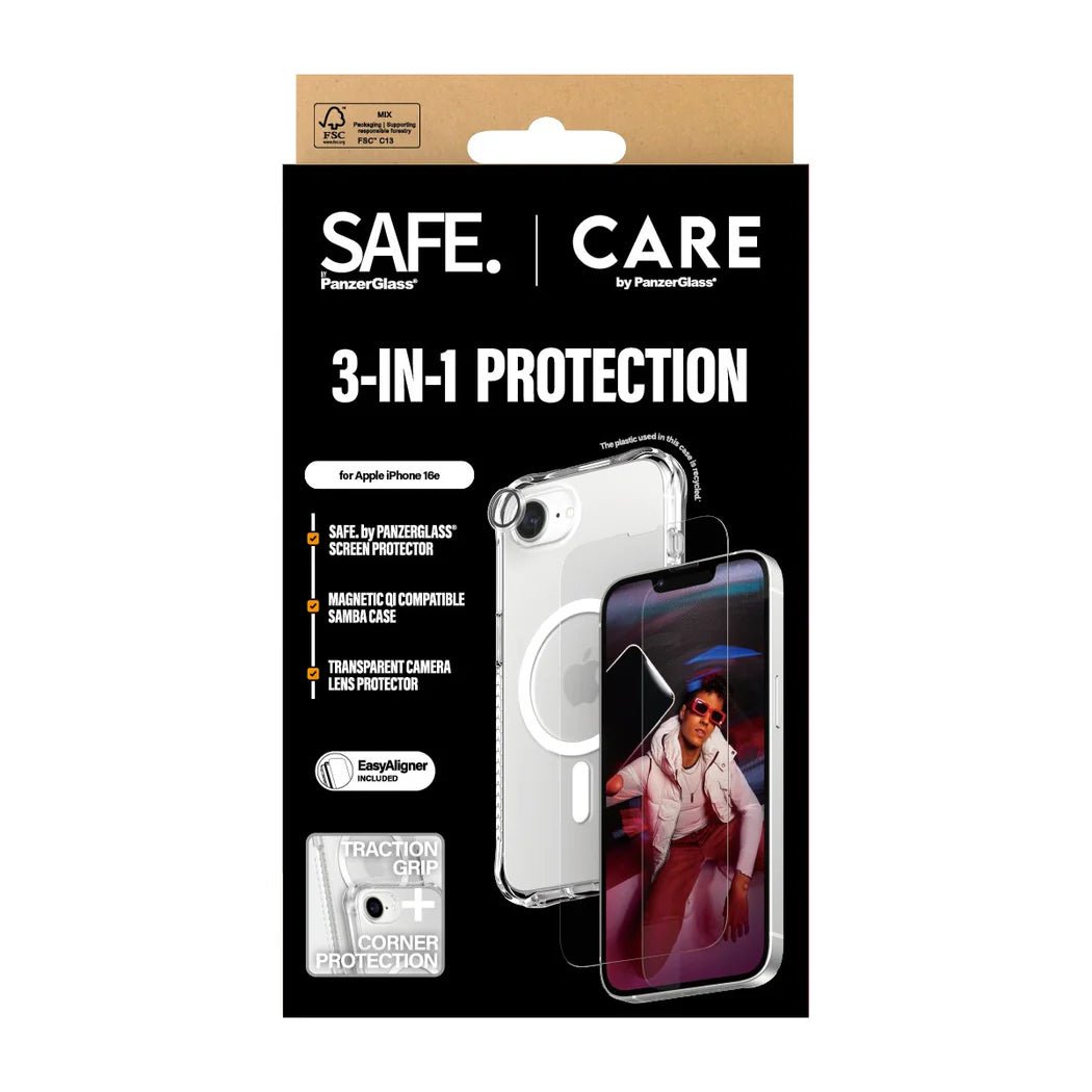 Care by PanzerGlass iPhone 16e - Fashion 3in1 Σετ με 1 Αντιχαρακτικό Γυαλί Οθόνης, 1 Αντιχαρακτικό Γυαλί για την Κάμερα και 1 Θήκη Σιλικόνης - Clear