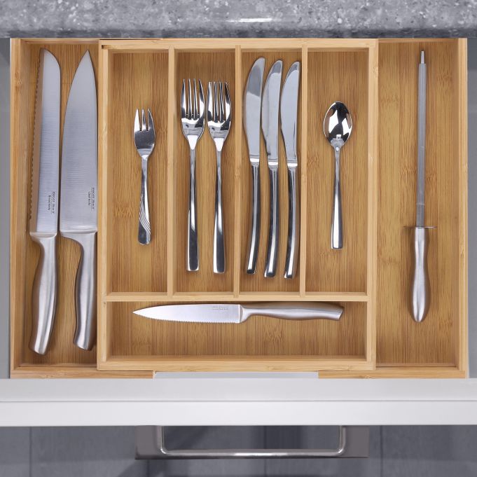 Relaxdays Ρυθμιζόμενη Ξύλινη Θήκη Συρταριού για Μαχαιροπίρουνα - Natural - 4052025160982