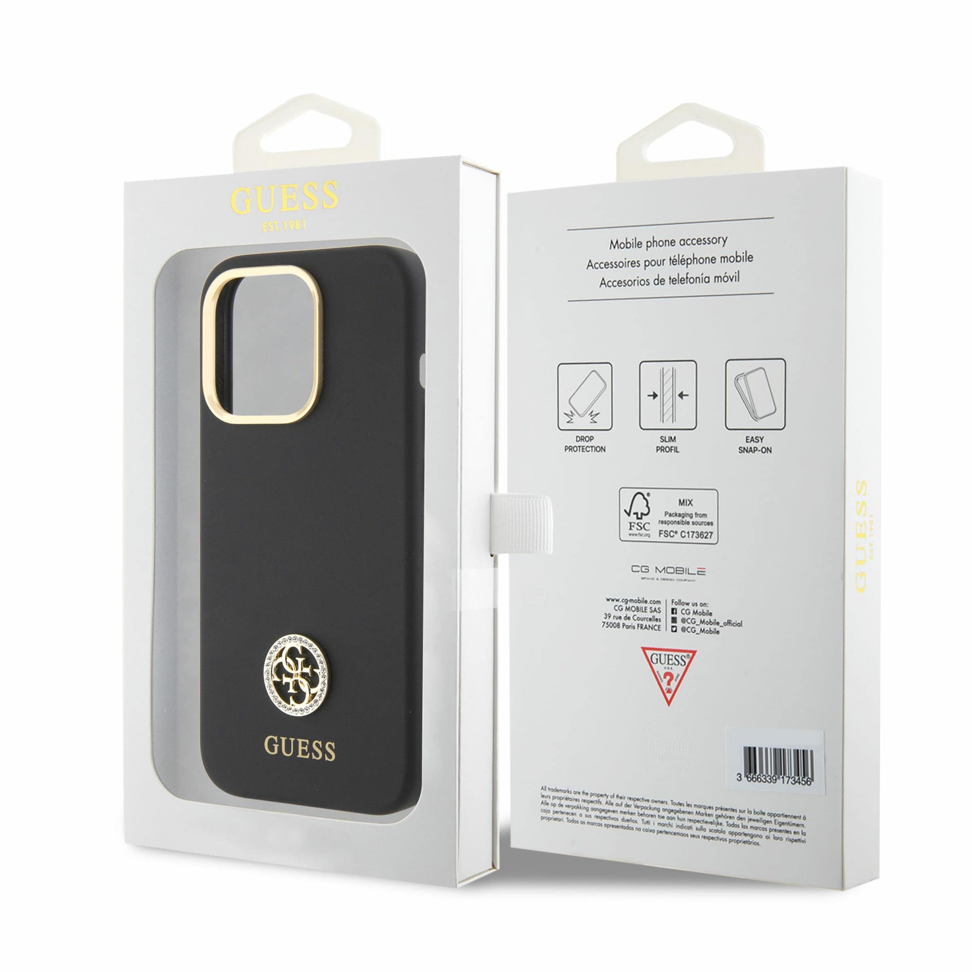Guess iPhone 15 Pro Max Silicone Logo Strass 4G Σκληρή Θήκη με Πλαίσιο Σιλικόνης - Black - GUHCP15XM4DGPK