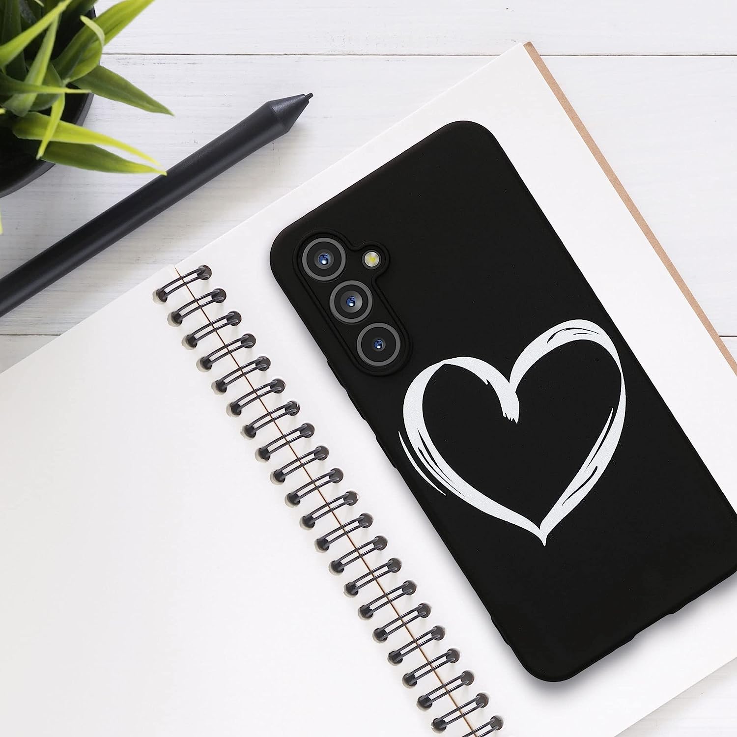 KW Samsung Galaxy A54 5G Θήκη Σιλικόνης Design Heart Brush - Black / White - 61246.02