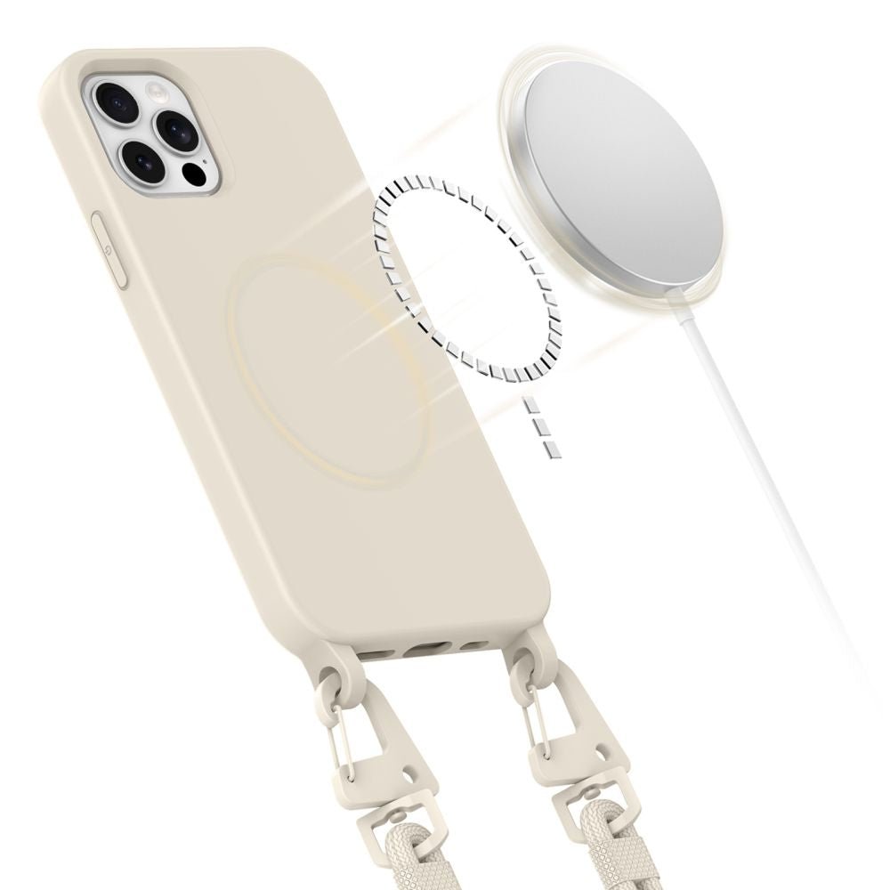 Tech - Protect iPhone 12 / iPhone 12 Pro MagNecklace - MagSafe Θήκη Σιλικόνης TPU με Pυθμιζόμενο Αποσπώμενο Κορδόνι - Cosmic Latte