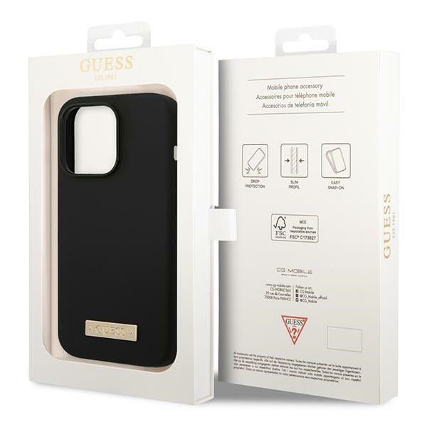 Guess iPhone 14 Pro Max Silicone Logo Plate MagSafe Θήκη Σιλικόνης με MagSafe - Black - GUHMP14XSBPLK