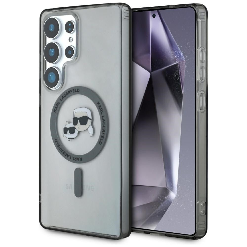Karl Lagerfeld Samsung Galaxy S25 Ultra - Button Karl and Choupette Heads Printed Logo - MagSafe Σκληρή Θήκη με Πλαίσιο Σιλικόνης - Black - KLHMS25LHLSKCK