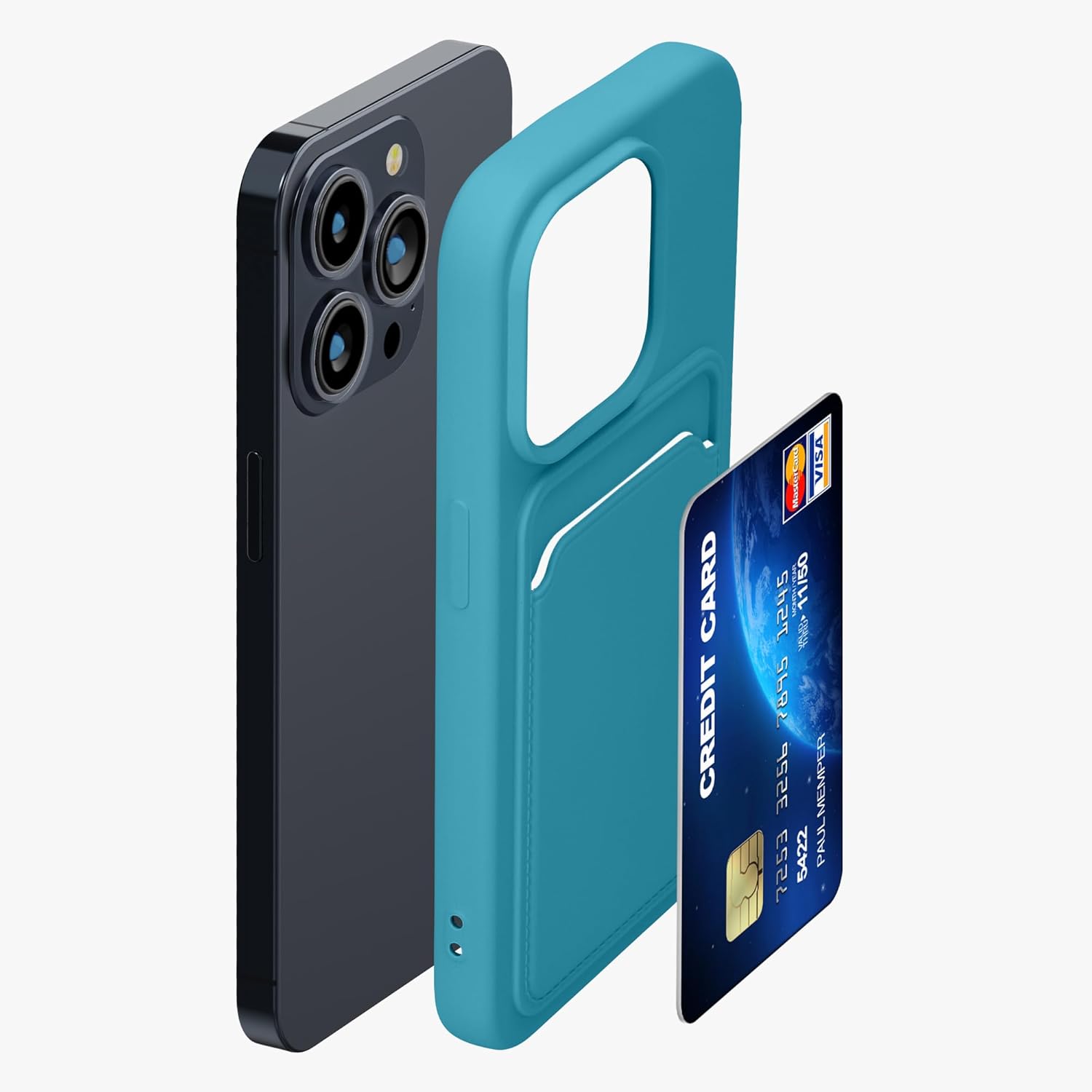 KW iPhone 15 Pro Θήκη Σιλικόνης TPU με Υποδοχή για Κάρτα - Matte Light Blue