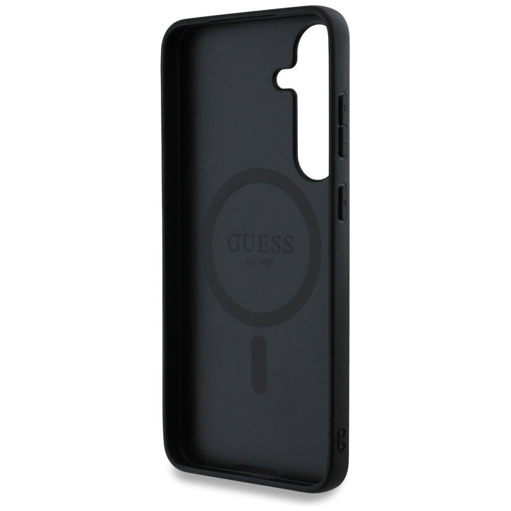 Guess Samsung Galaxy S25 Plus - Leather 4G Colored Ring Classic Logo - MagSafe Θήκη με Επένδυση Συνθετικού Δέρματος - Black - GUHMS25MG4GFRK