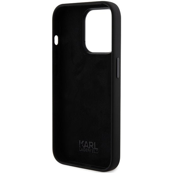 Karl Lagerfeld iPhone 15 Pro Max - Silicone Ikonik Metal Pin Σκληρή Θήκη με Πλαίσιο Σιλικόνης - Black - KLHCP15XSMHKNPK