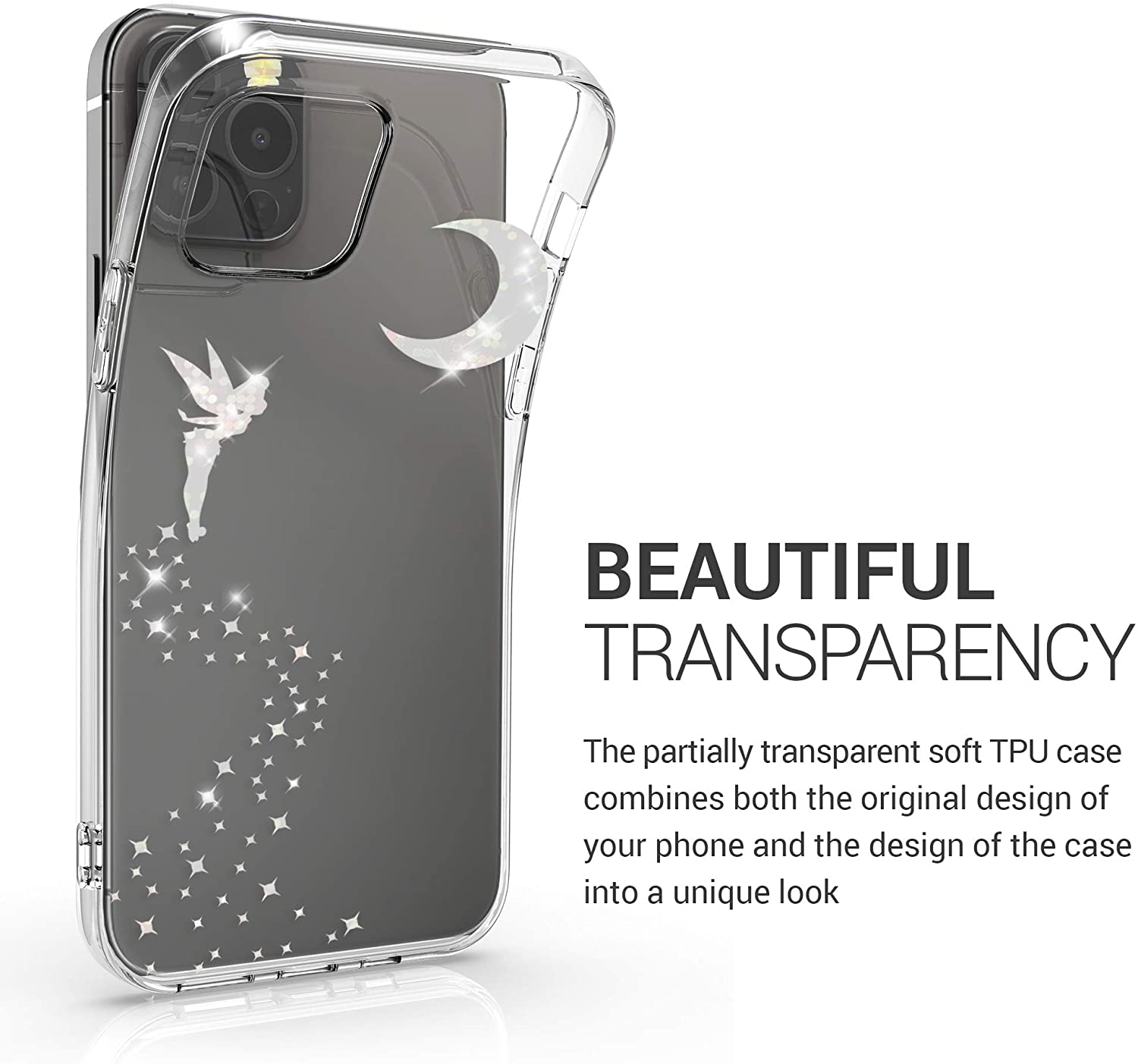 KW iPhone 12 / iPhone 12 Pro Θήκη Σιλικόνης TPU Design Glittery Fairy - Διάφανη / Silver - 53035.03