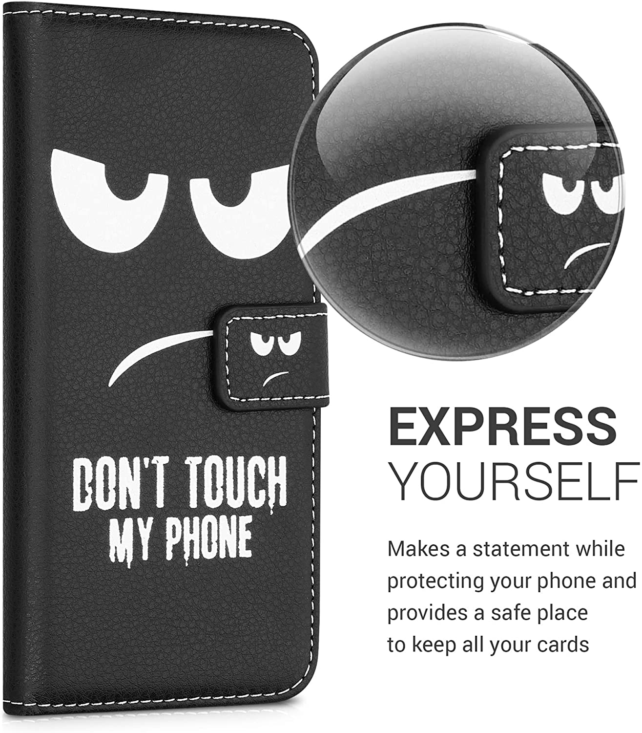 KW Xiaomi Redmi Note 10 / Note 10s / Poco M5s Θήκη Πορτοφόλι Stand - Design Don't Touch My Phone - Black / White - 54550.02