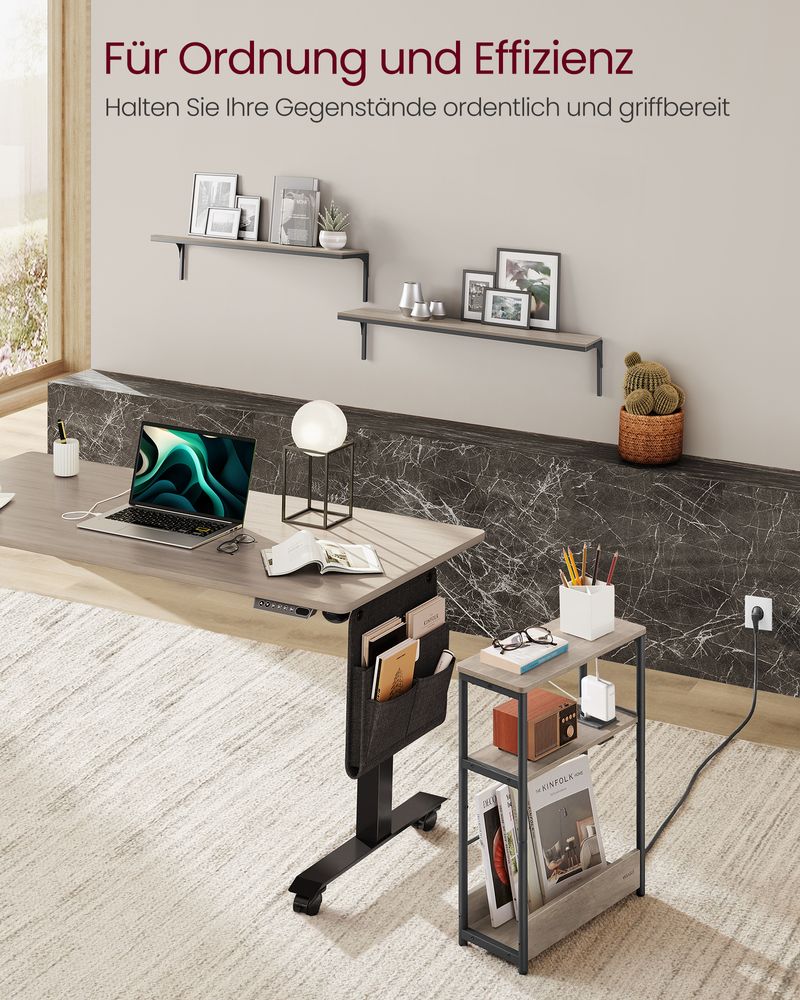 Vasagle Στενό Βοηθητικό Τραπεζάκι με Ενσωματωμένο Πολύπριζο με 1 Θύρα AC και 2 Θύρες USB - Greige Mottled / Ink Black - LET335LK02