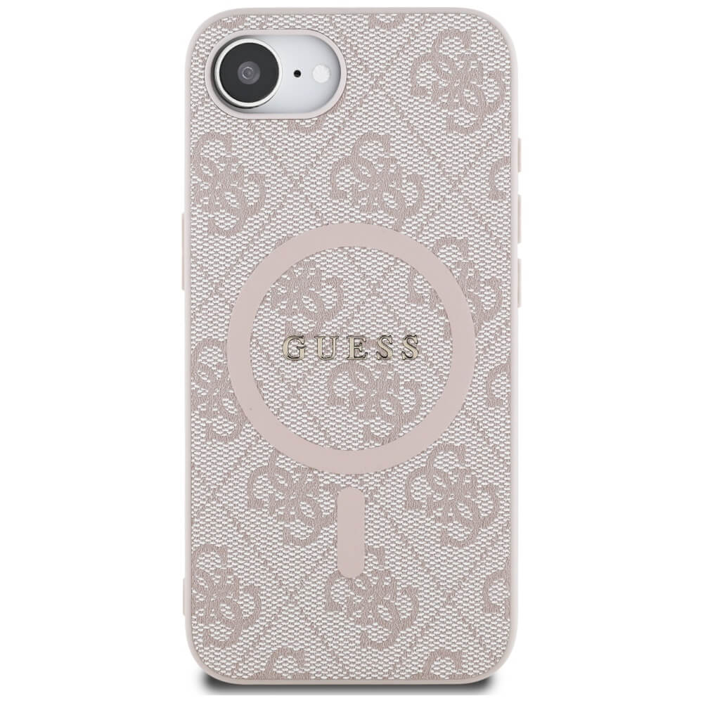 Guess iPhone 16e - 4G Ring Classic Logo - MagSafe Θήκη με Επένδυση Συνθετικού Δέρματος - Pink - GUHMPSE4G4GFRP