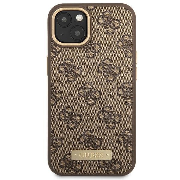 Guess iPhone 14 4G Logo Plate MagSafe Θήκη με Επένδυση Συνθετικού Δέρματος και MagSafe - Βrown - GUHMP14SU4GPRW