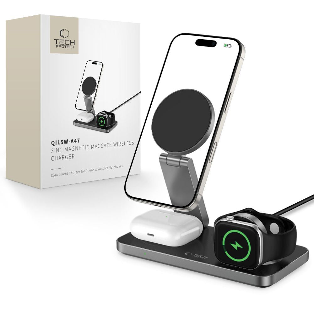 Tech - Protect QI15W - A47 3in1 Ασύρματος Μαγνητικός Φορτιστής MagSafe - Black