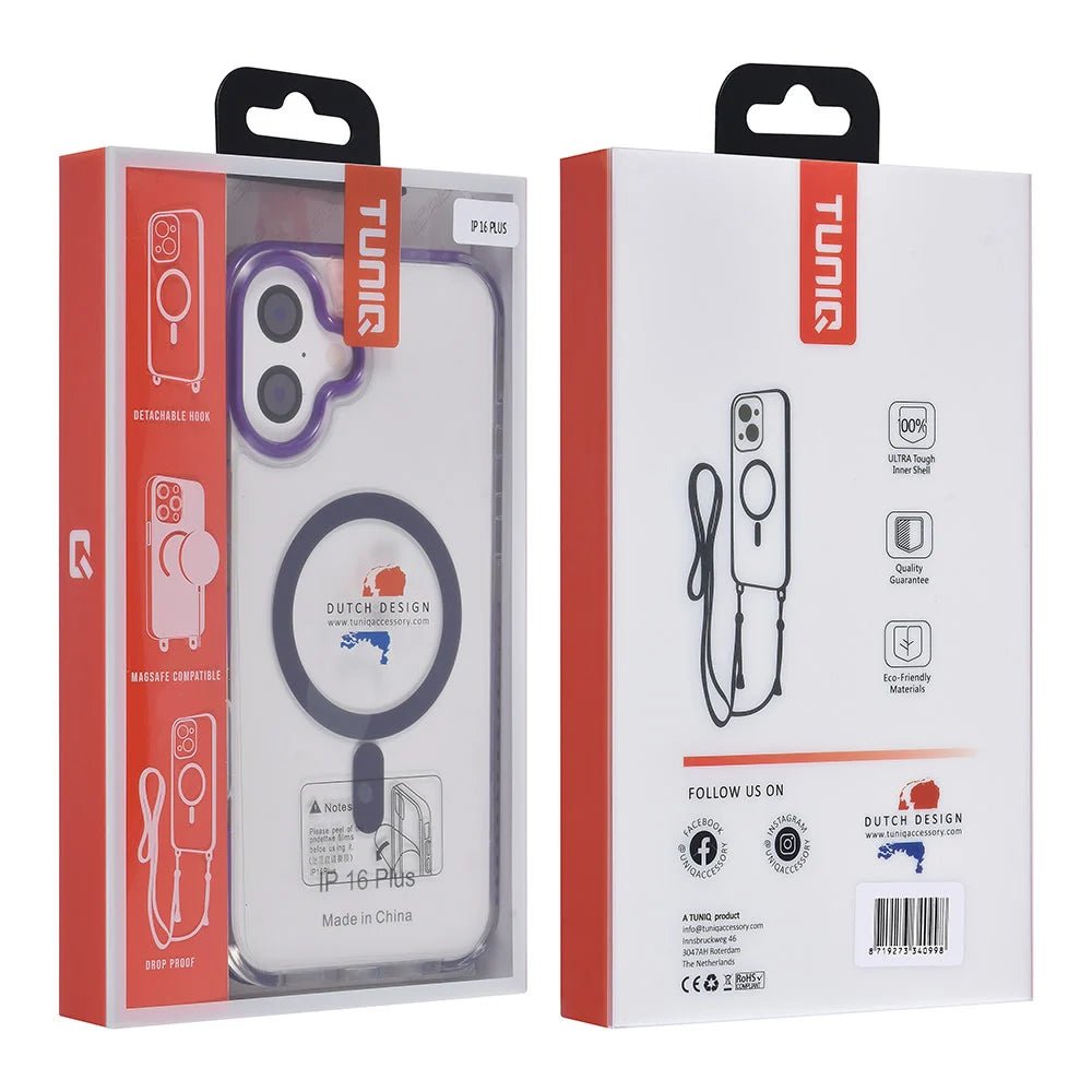 Tuniq iPhone 16 Plus - MagSafe Σκληρή Θήκη με Πλαίσιο Σιλικόνης και Λουράκι - Διάφανη / Purple