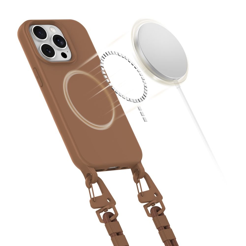 Tech - Protect iPhone 12 / iPhone 12 Pro MagNecklace - MagSafe Θήκη Σιλικόνης TPU με Pυθμιζόμενο Αποσπώμενο Κορδόνι - Chocolate Brown