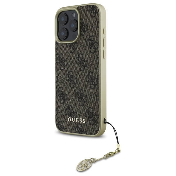Guess iPhone 16 Pro - 4G Charms Collection - Θήκη με Επένδυση Συνθετικού Δέρματος - Brown - GUHCP16LGF4GBR