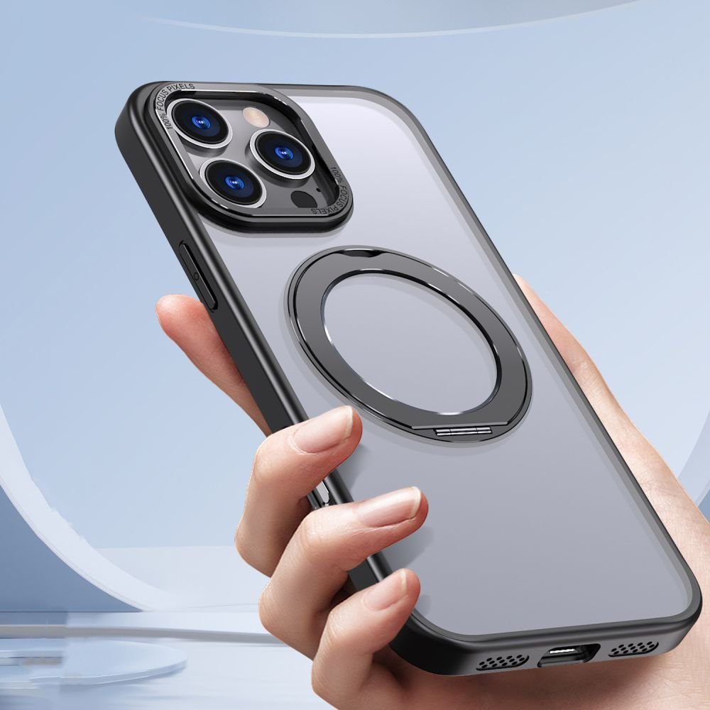 Tech - Protect iPhone 16 Pro MagRing - Σκληρή MagSafe Θήκη με Περιστρεφόμενο Δαχτυλίδι Συγκράτησης / Stand - Matte Black / Ημιδιάφανη