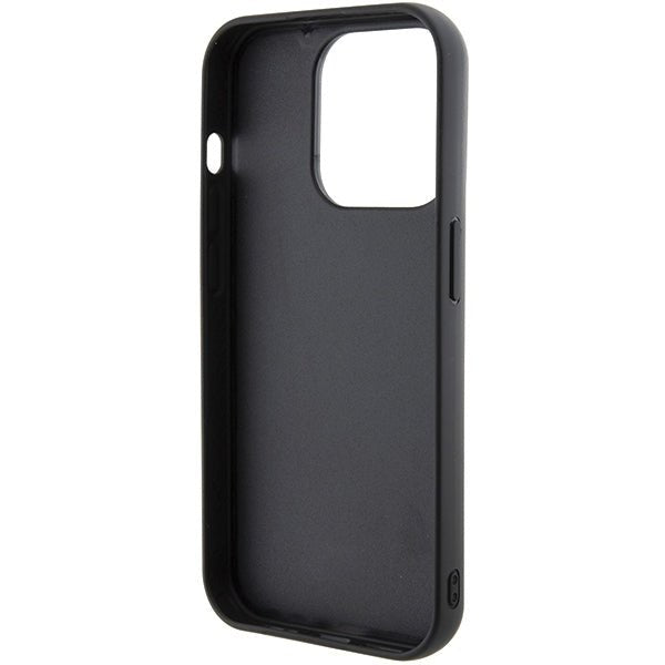 Karl Lagerfeld iPhone 15 Pro - Gripstand Saffiano Karl and Choupette Pin Σκληρή Θήκη με Επένδυση Συνθετικού Δέρματος και Stand - Black - KLHCP15LGSAKCPK
