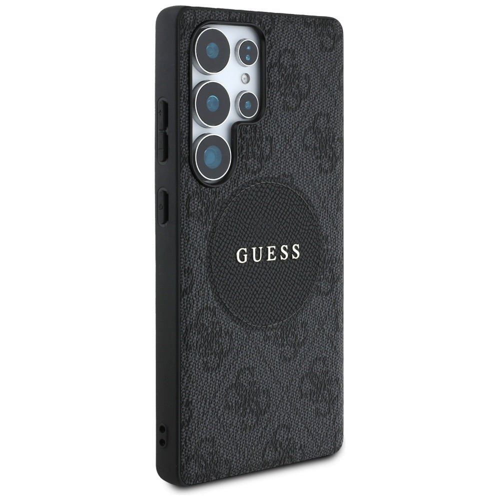 Guess Samsung Galaxy S25 Ultra - 4G Round Patch Classic Logo - Θήκη με Επένδυση Συνθετικού Δέρματος και MagSafe - Black - GUHMS25LP4PGRSGK