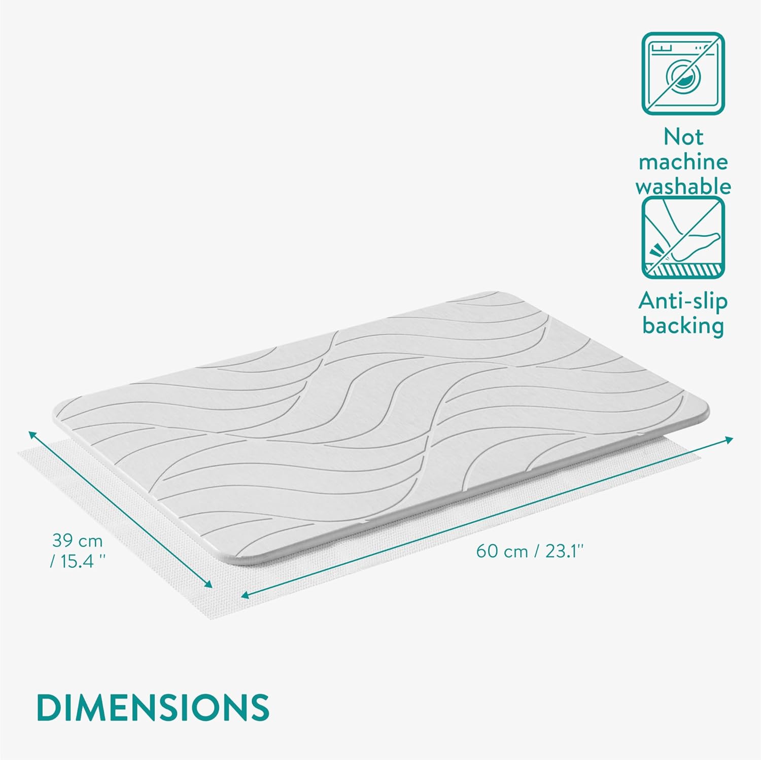 Navaris Αντιολισθητικό Χαλάκι Μπάνιου από Διατομίτη για Γρήγορο Στέγνωμα - ‎ 60 x 39 cm - Ivory - 59868.01