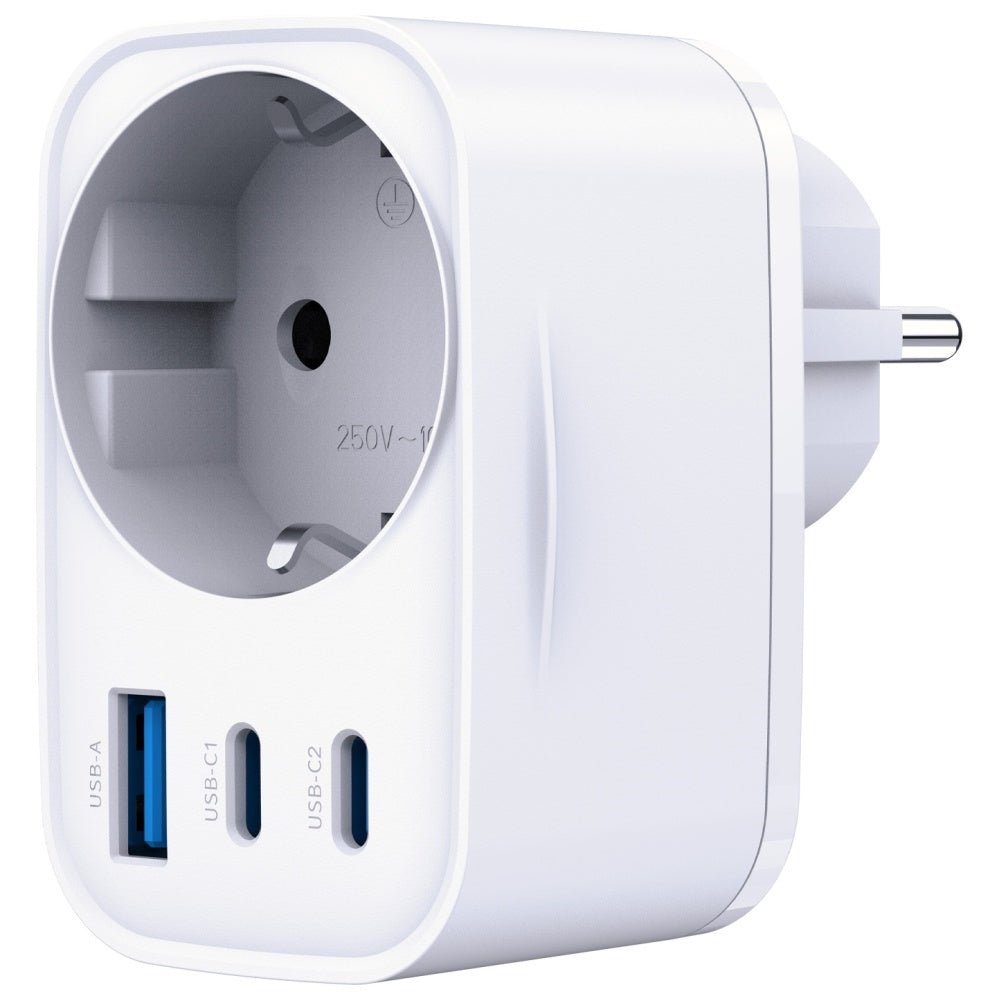 3MK Adapter Hyper Comfort 30W PD Οικιακός Φορτιστής Γρήγορης Φόρτισης με 1 Θύρα USB και 2 Θύρες Type - C και 1 Πρίζα Schuko - White