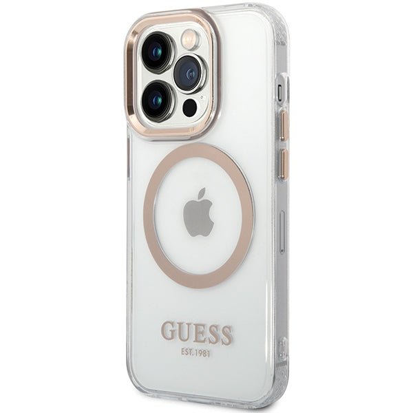 Guess iPhone 15 / 14 / 13 Metal Outline MagSafe Σκληρή Θήκη με Πλαίσιο Σιλικόνης και MagSafe - Gold - GUHMP15SHTRMD