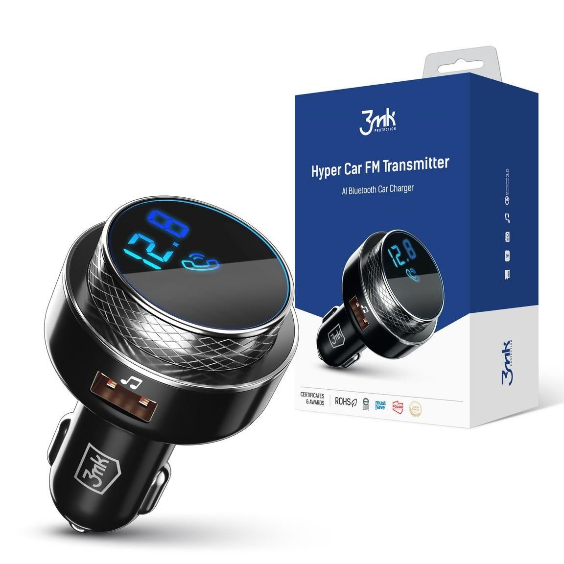 3MK HyperCar FM Transmitter με 2 Θύρες USB και 1 TF Card Reader για Αναπαραγωγή Μουσικής / Φόρτιση Κινητών στο Αυτοκίνητο - Bluetooth 5.0 - Black