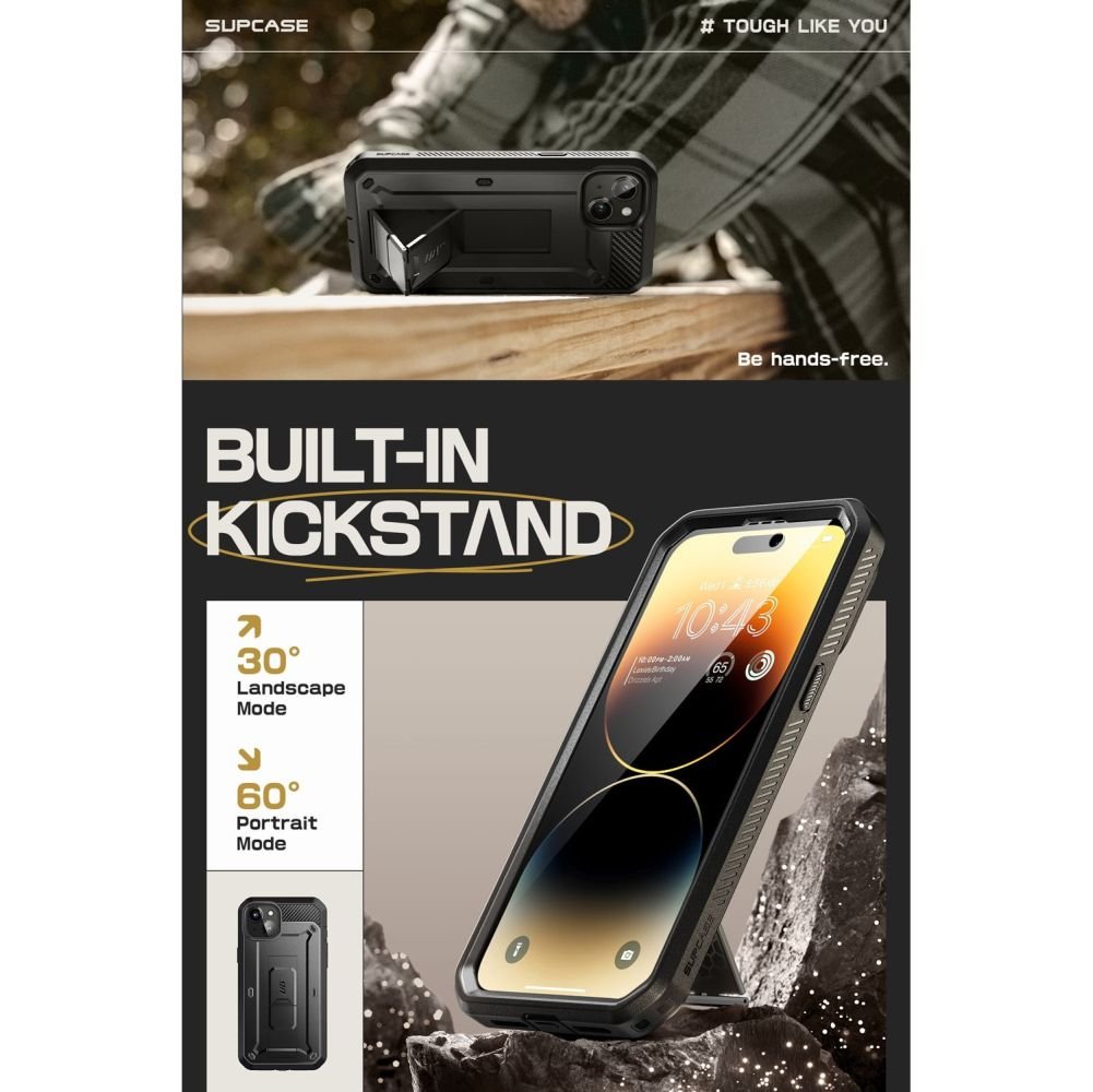 Supcase iPhone 15 Unicorn Beetle Pro Σκληρή Θήκη με Προστασία Οθόνης και Stand - Black
