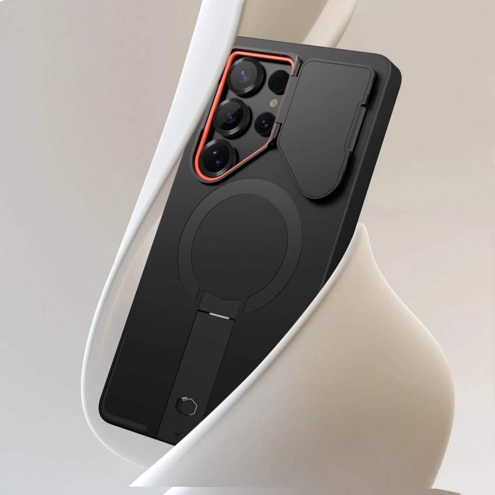 Tech - Protect Samsung Galaxy S25 Ultra - Kevlar Aura MagSafe - Σκληρή Θήκη με Ανοιγόμενο Κάλυμμα Κάμερας και Stand - Black / Orange