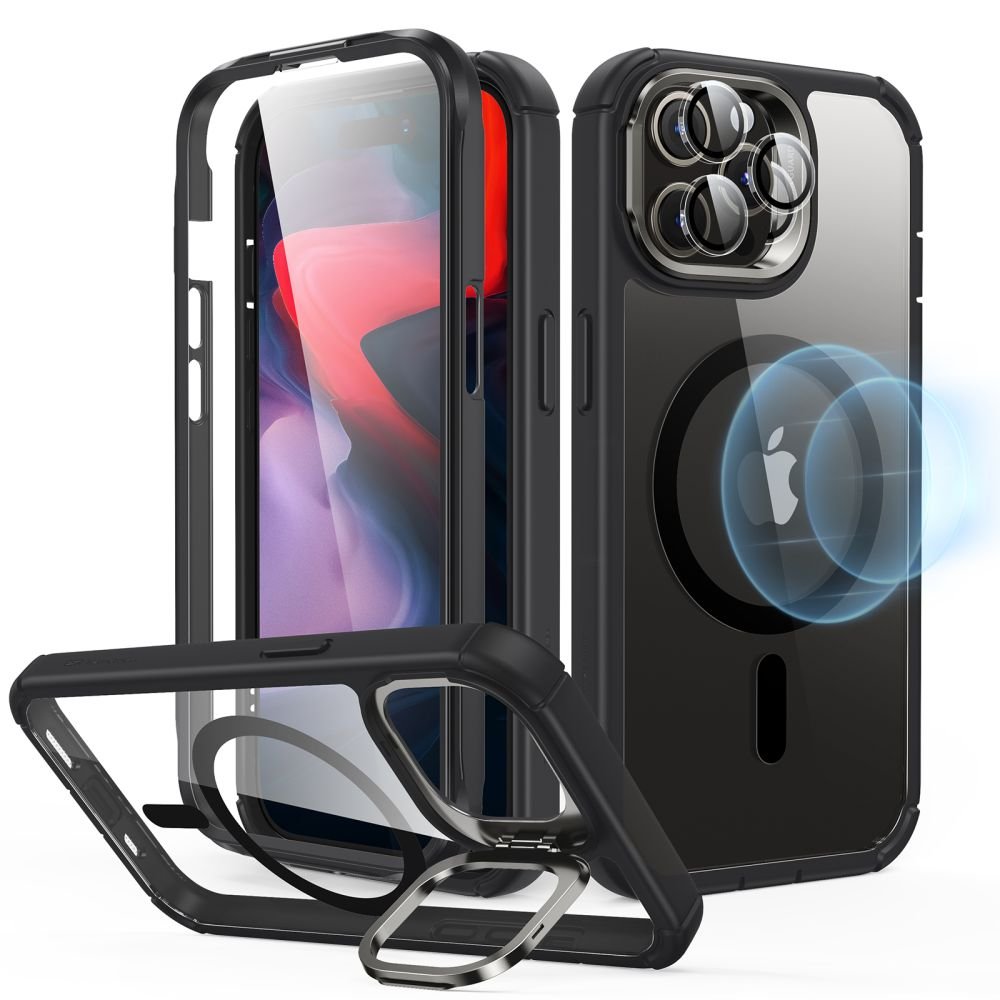 ESR iPhone 15 Pro Max Armor Tough Kickstand Halolock MagSafe Σκληρή Θήκη με Προστασία Οθόνης / Κάμερας και Stand - Διάφανη / Black