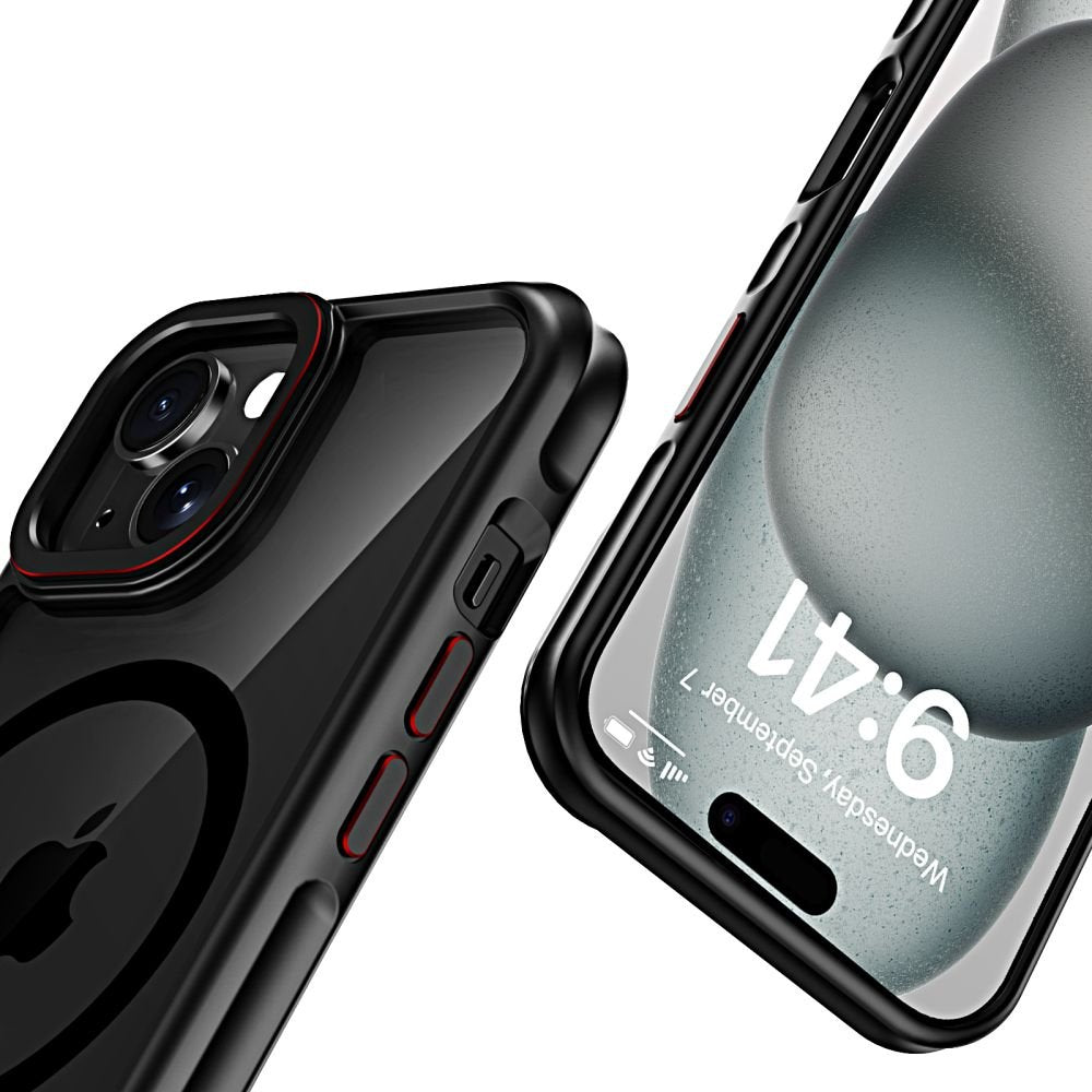 Tech - Protect iPhone 15 MagHybrid - Σκληρή Θήκη με Πλαίσιο Σιλικόνης και MagSafe - Black Ημιδιάφανη / Red