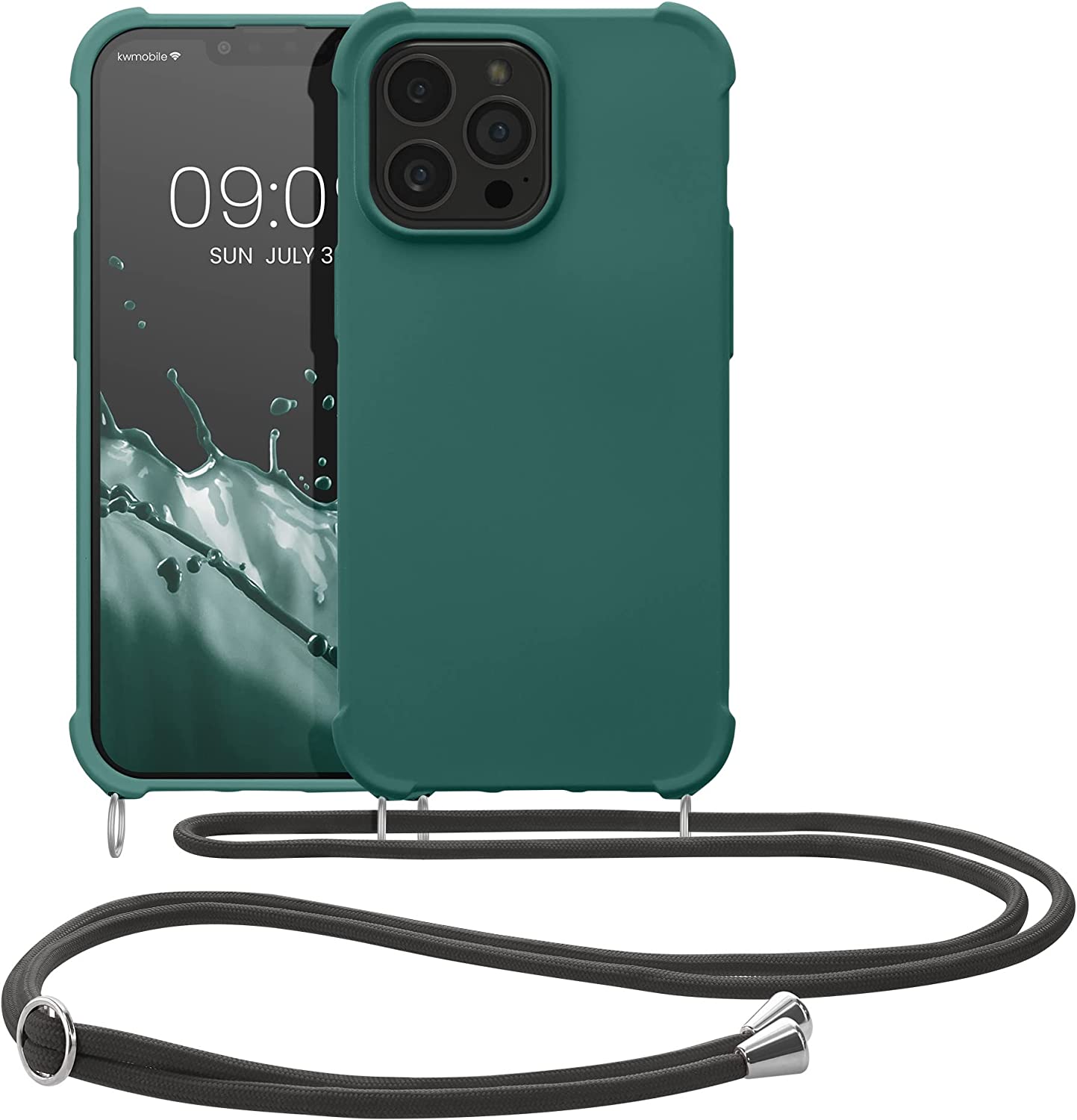 KW iPhone 13 Pro Θήκη Σιλικόνης TPU με Λουράκι - Petrol Blue - 55964.78