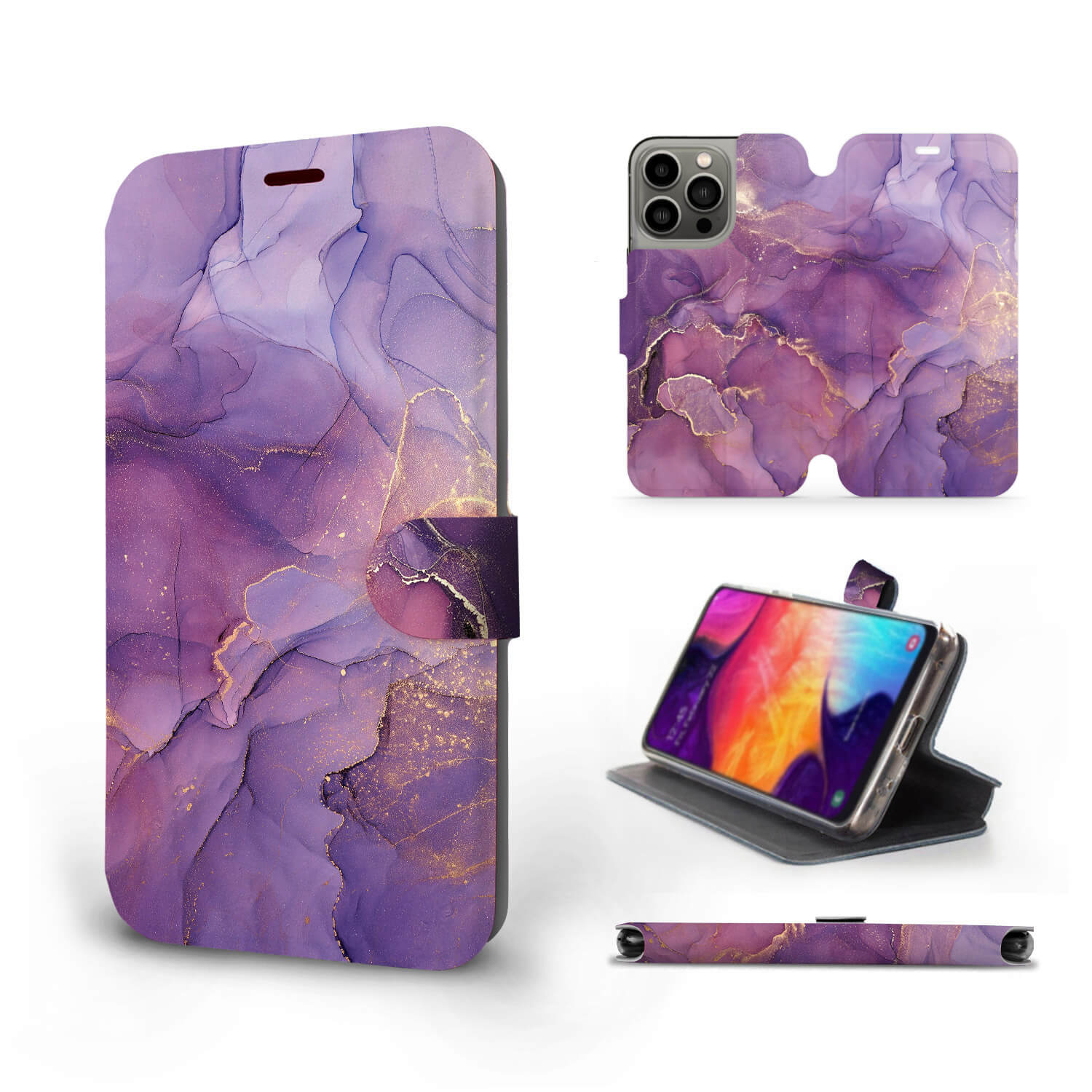 Mobiwear iPhone 13 Pro Θήκη Βιβλίο Slim Flip - Design Purple Marble - VP20S