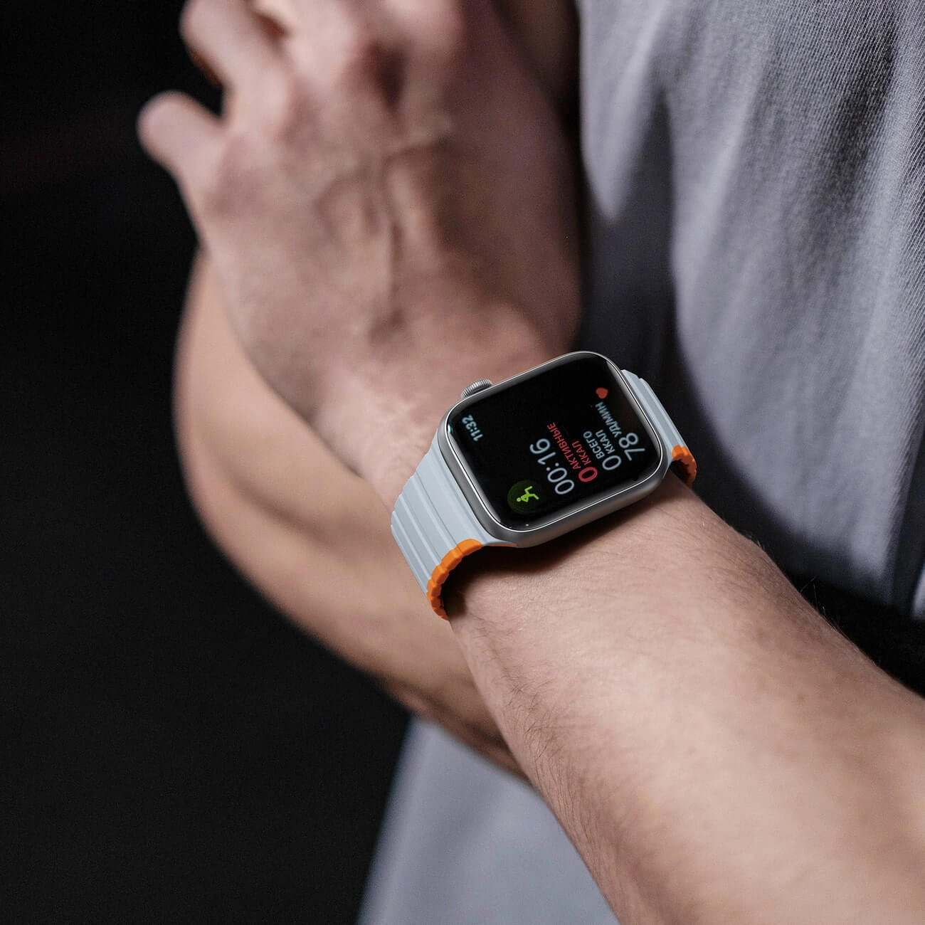 Dux Ducis Λουράκι Apple Watch 2/3/4/5/6/7/8/9/10/11 - SE (1/2/3) - 38/40/41/42mm Magnetic Strap LD Version Μαγνητικό Σιλικόνης - Grey / Orange