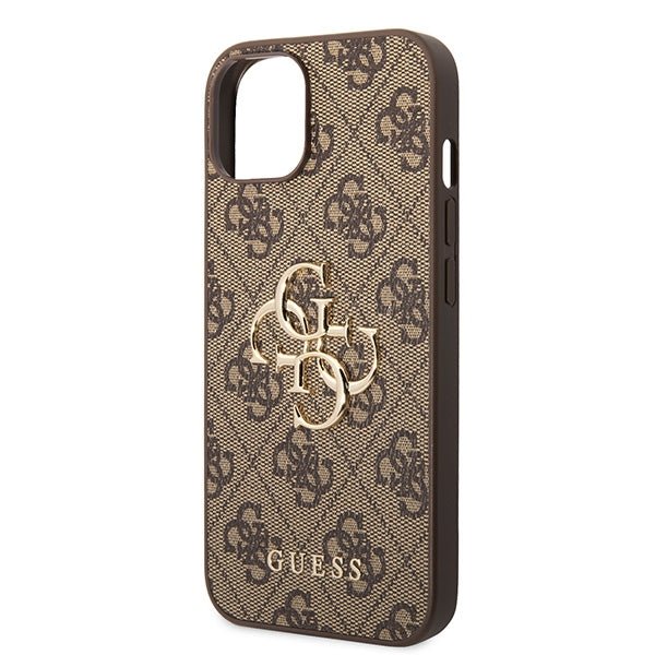 Guess iPhone 15 - 4G Big Metal Logo Θήκη με Επένδυση Συνθετικού Δέρματος - Brown - GUHCP15S4GMGBR