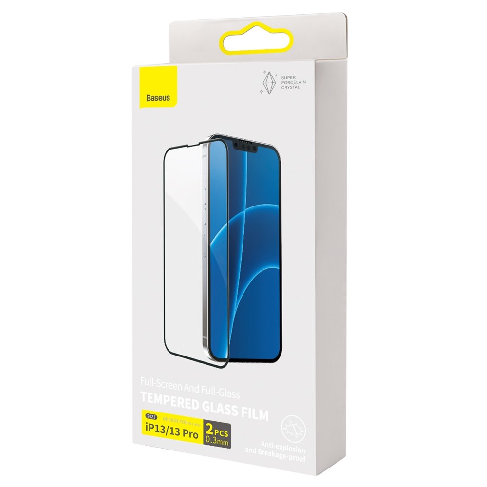 Baseus iPhone 13 / iPhone 13 Pro 0.3mm Ceramic Full Glass Full Screen Αντιχαρακτικό Γυαλί Οθόνης - 2 Τεμάχια - Black - SGQP030101