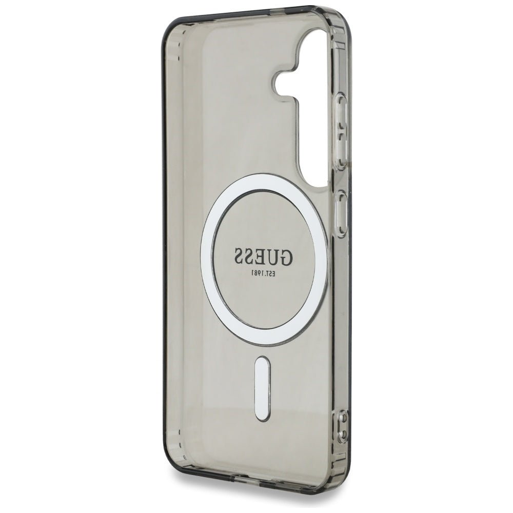 Guess Samsung Galaxy S25 - Glitter Circle Classic Logo - MagSafe Σκληρή Θήκη με Πλαίσιο Σιλικόνης - Black - GUHMS25SHFGEREK
