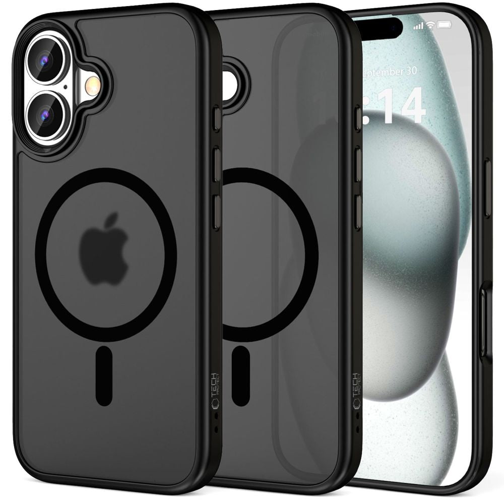 Tech - Protect iPhone 16 MagMat Σκληρή Θήκη με Πλαίσιο Σιλικόνης και MagSafe - Matte Black / Ημιδιάφανη