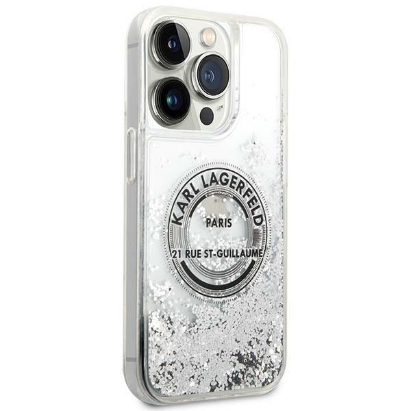 Karl Lagerfeld iPhone 14 Pro - Liquid Glitter RSG Σκληρή Θήκη με Πλαίσιο Σιλικόνης - Διάφανη / Silver - KLHCP14LLCRSGRS