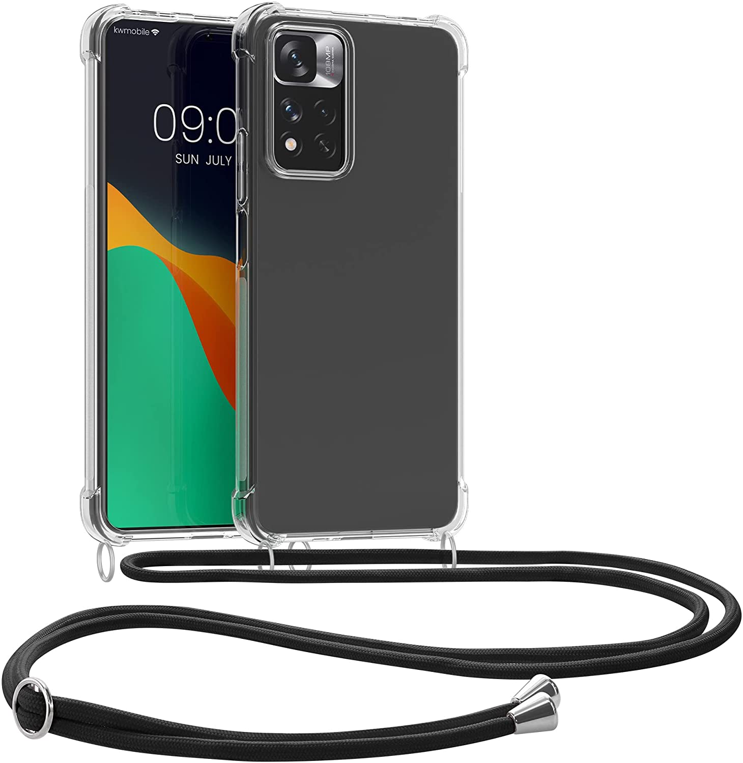 KW Xiaomi Redmi Note 11 Pro+ 5G Θήκη Σιλικόνης TPU με Λουράκι - Διάφανη / Black - 58099.01