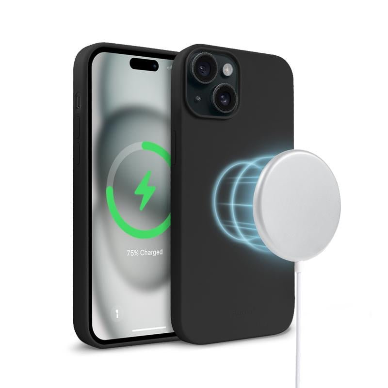 Crong iPhone 15 Plus Color Cover Magnetic - Θήκη Σιλικόνης με MagSafe - Black