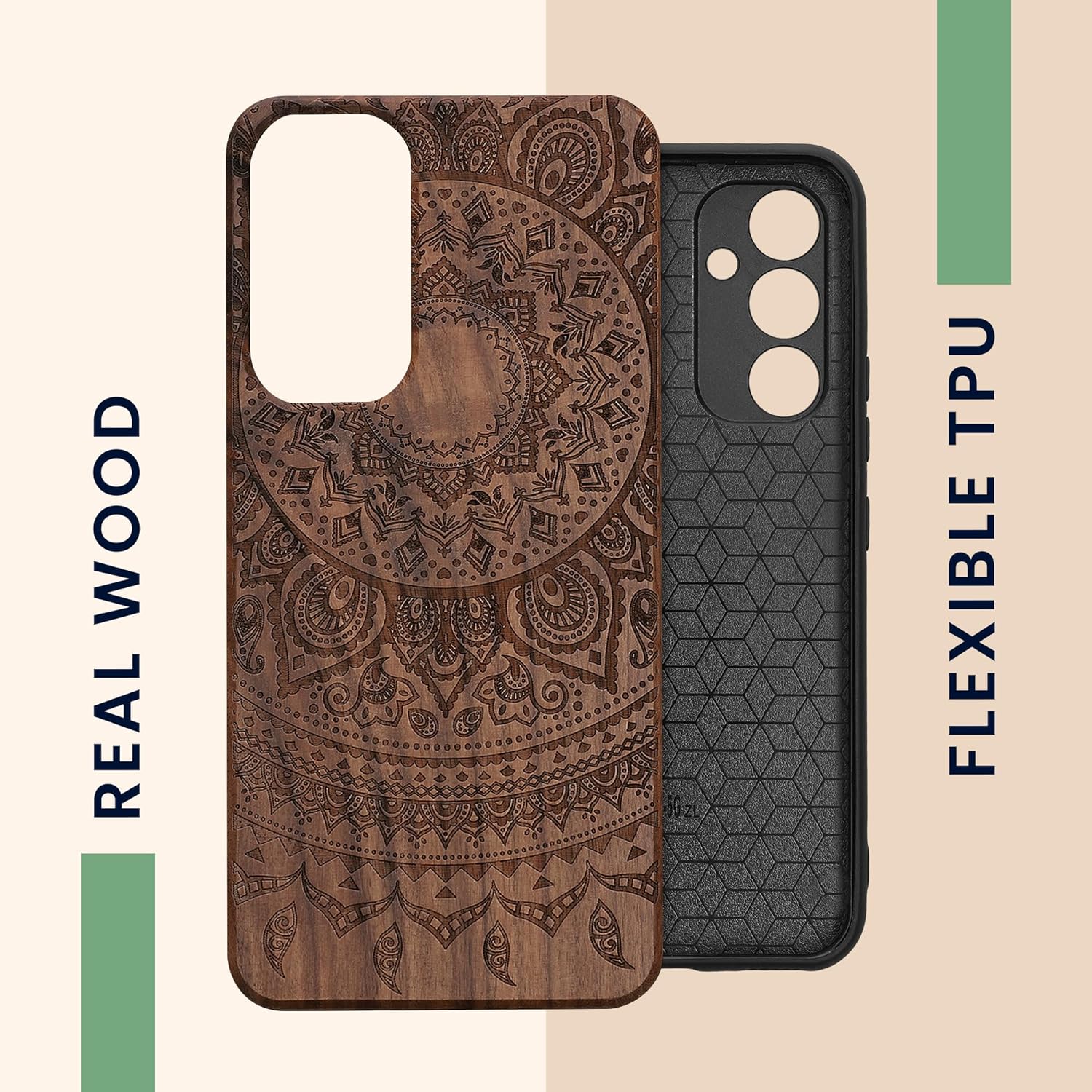 KW Samsung Galaxy A54 5G Θήκη από Φυσικό Ξύλο - Design Indian Sun - Dark Brown - 60799.04