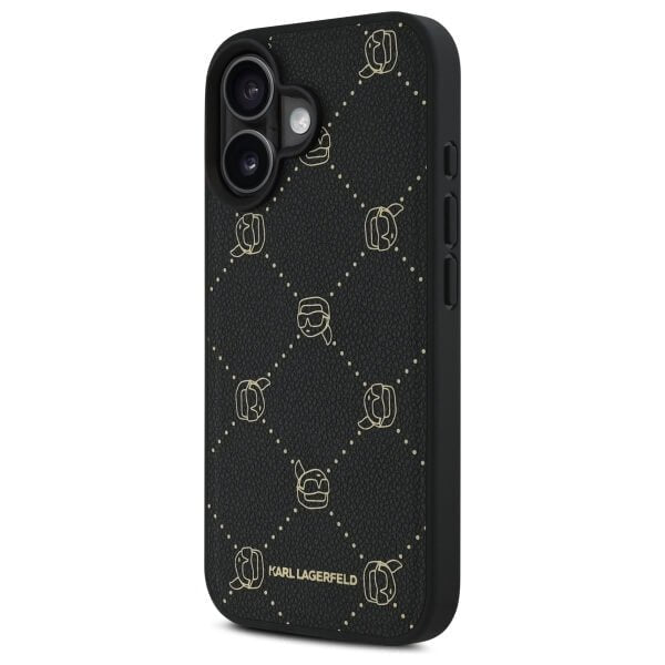 Karl Lagerfeld iPhone 16 - Karl Head MagSafe - Σκληρή Θήκη με Επένδυση Συνθετικού Δέρματος και Πλαίσιο Σιλικόνης - Black - KLHMP16SPGKHPHK