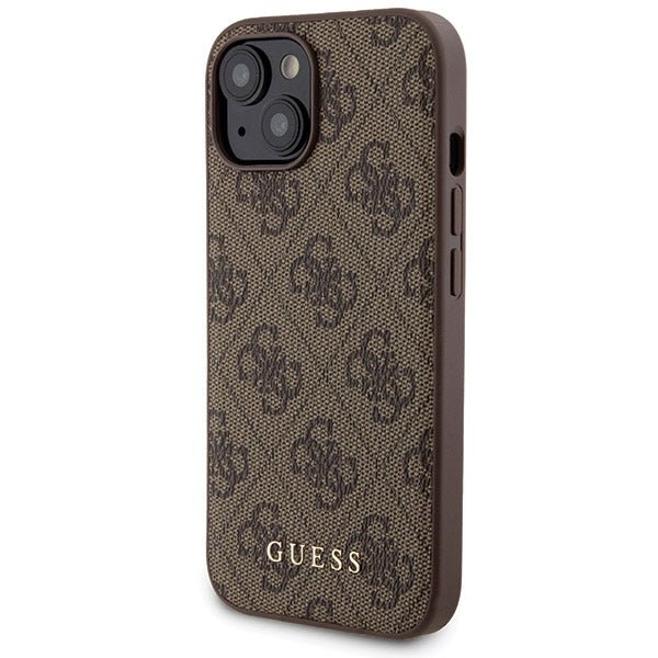 Guess iPhone 15 - 4G Metal Logo Σετ MagSafe Σκληρή Θήκη με Επένδυση Συνθετικού Δέρματος και Powerbank 5000mAh - Brown - GUBPM5P15S4GEMGW