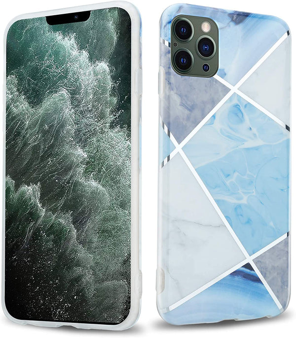 Cadorabo iPhone 12 Pro Max Θήκη Σιλικόνης TPU - Design Marble No.2 Mosaic Pattern - Blue / White / Grey