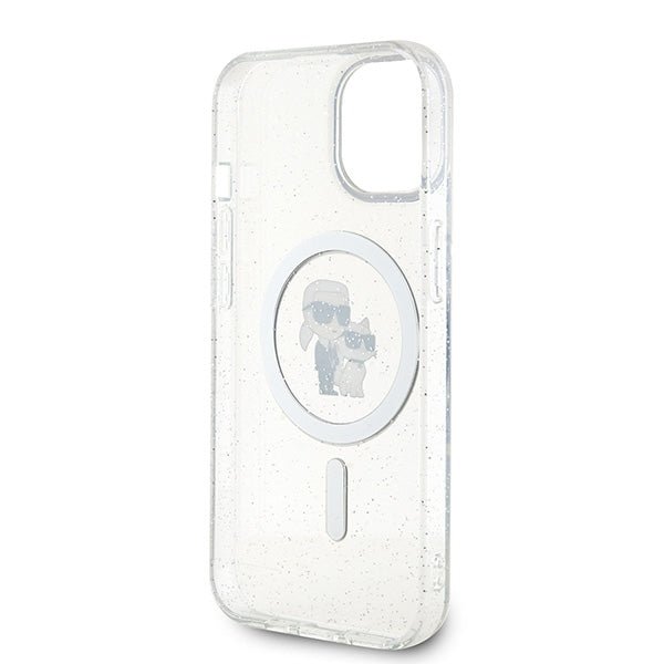 Karl Lagerfeld iPhone 15 - Karl and Choupette Glitter Magsafe Σκληρή Θήκη με Πλαίσιο Σιλικόνης και MagSafe - Διάφανη - KLHMP15SHGKCNOT
