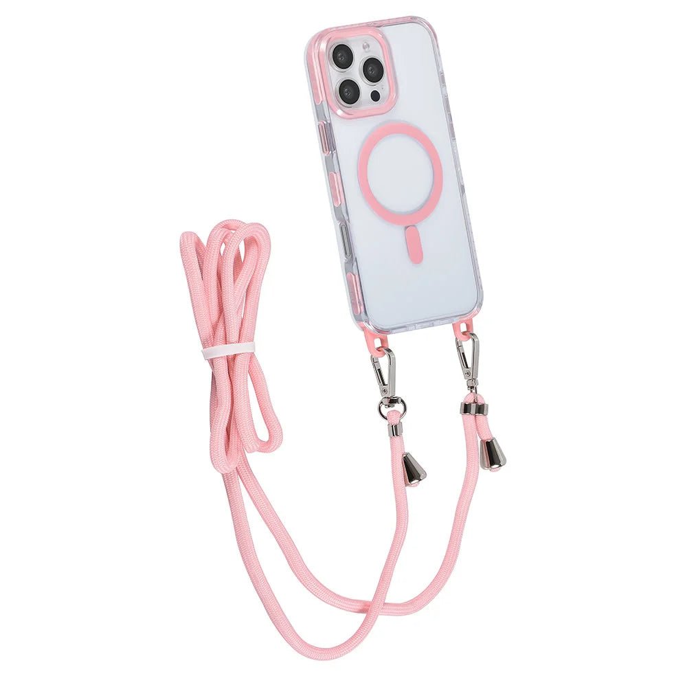 Tuniq iPhone 16 Pro Max - MagSafe Σκληρή Θήκη με Πλαίσιο Σιλικόνης και Λουράκι - Διάφανη / Pink