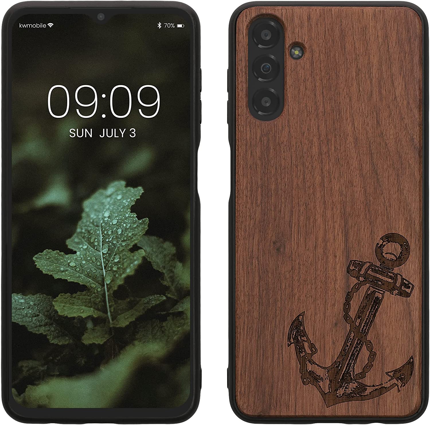 KW Samsung Galaxy A13 5G Θήκη από Φυσικό Ξύλο - Design Vintage Anchor - Dark Brown - 59886.04