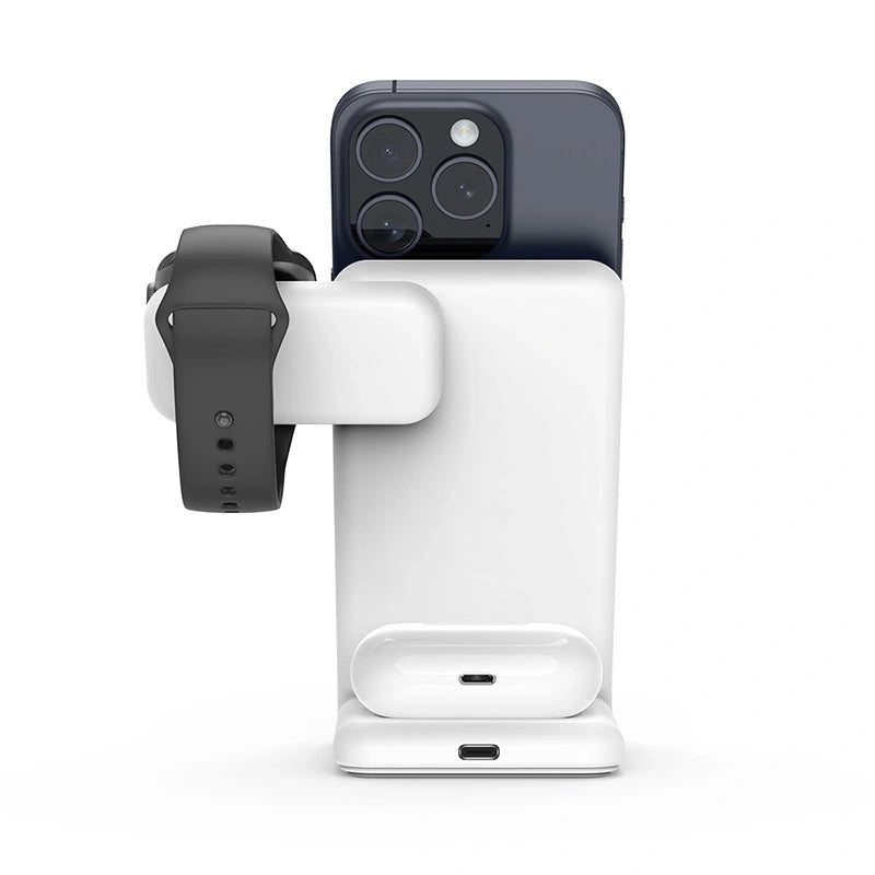 Crong MagSpot Pivot Stand 3 σε 1 Ασύρματος MagSafe Φορτιστής για iPhone - Apple Watch - AirPods - White